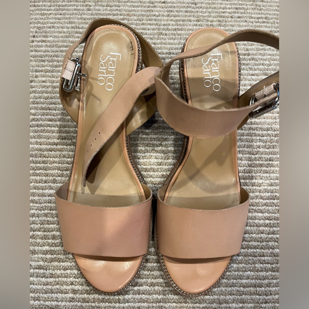 Franco Sarto leather sandals with block heel. Barely worn. Size 11. Light tan